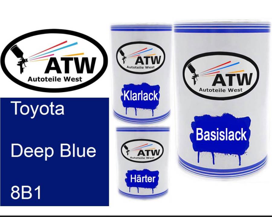 Toyota, Deep Blue, 8B1: 500ml Lackdose + 500ml Klarlack + 250ml Härter - Set, von ATW Autoteile West.